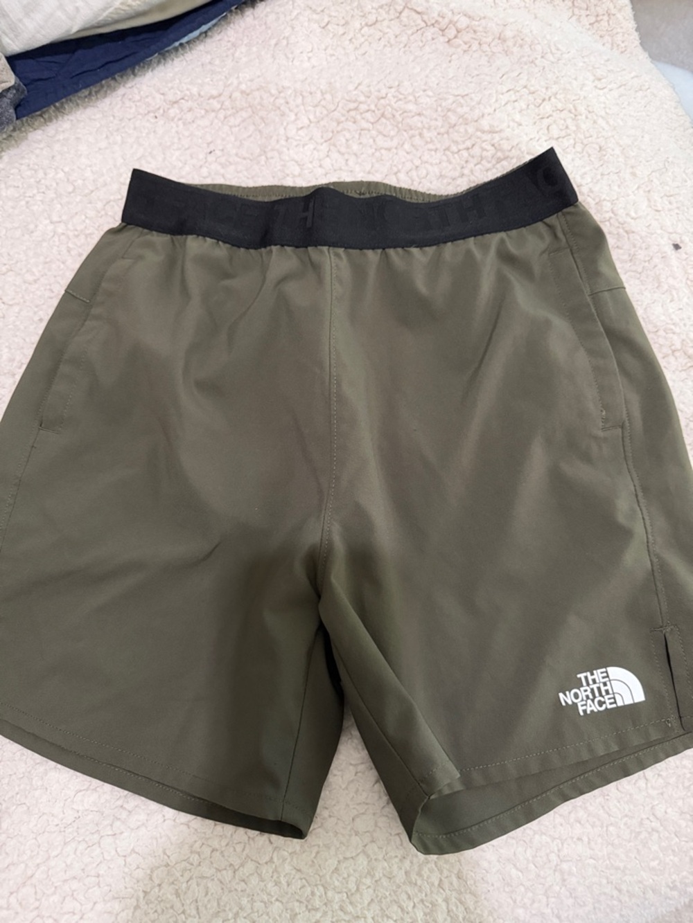 The North Face Olive Green Performance Shorts with Black Waistband